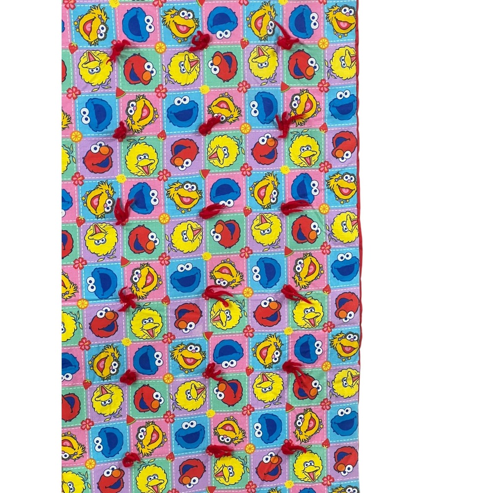 Vintage Sesame Street Handmade Quilt Hand Tied‎ Elmo Big Bird 42x50 Red Backing - Picture 2 of 5